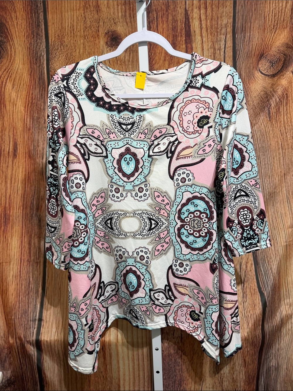3/4 Sleeve Asymmetrical Paisley Blouse Size M